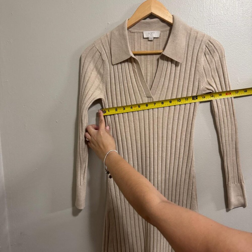 Womans Loft Max Sweater Dress Small Brown Long Sleeve Collar Cream - Picture 4 of 13